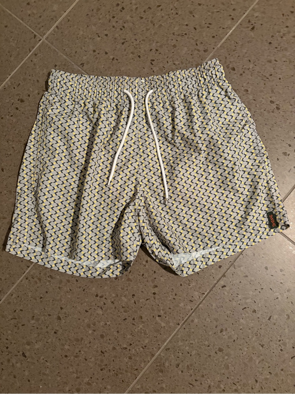Swims Men's White, Yellow & Navy Zigzag Swim Trunks